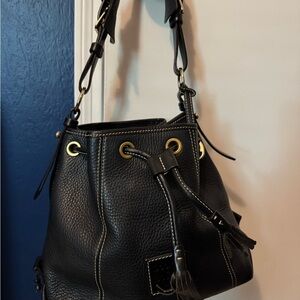 Dooney & Bourke Black Leather Drawstring Bag